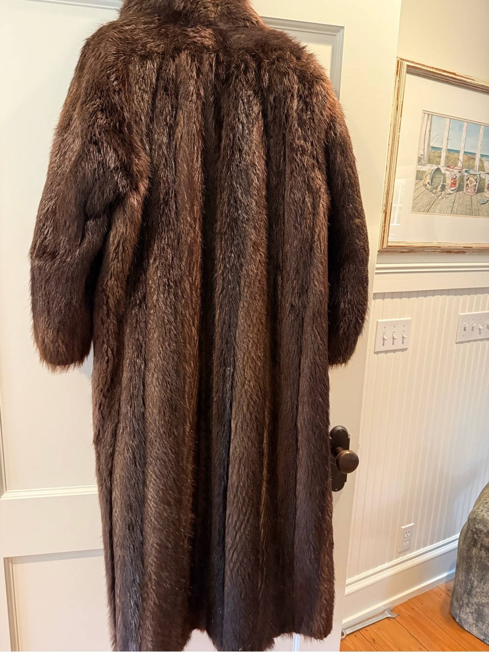 Long Brown Women's Fur Coat - Picture 2 of 5